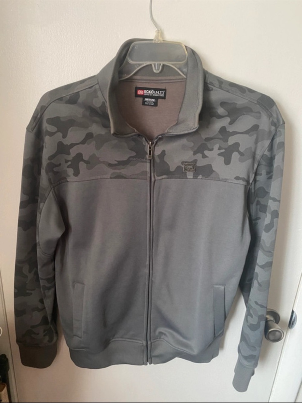 Ecko Unlimited Men's Gray Camouflage Panel Zip Jacket